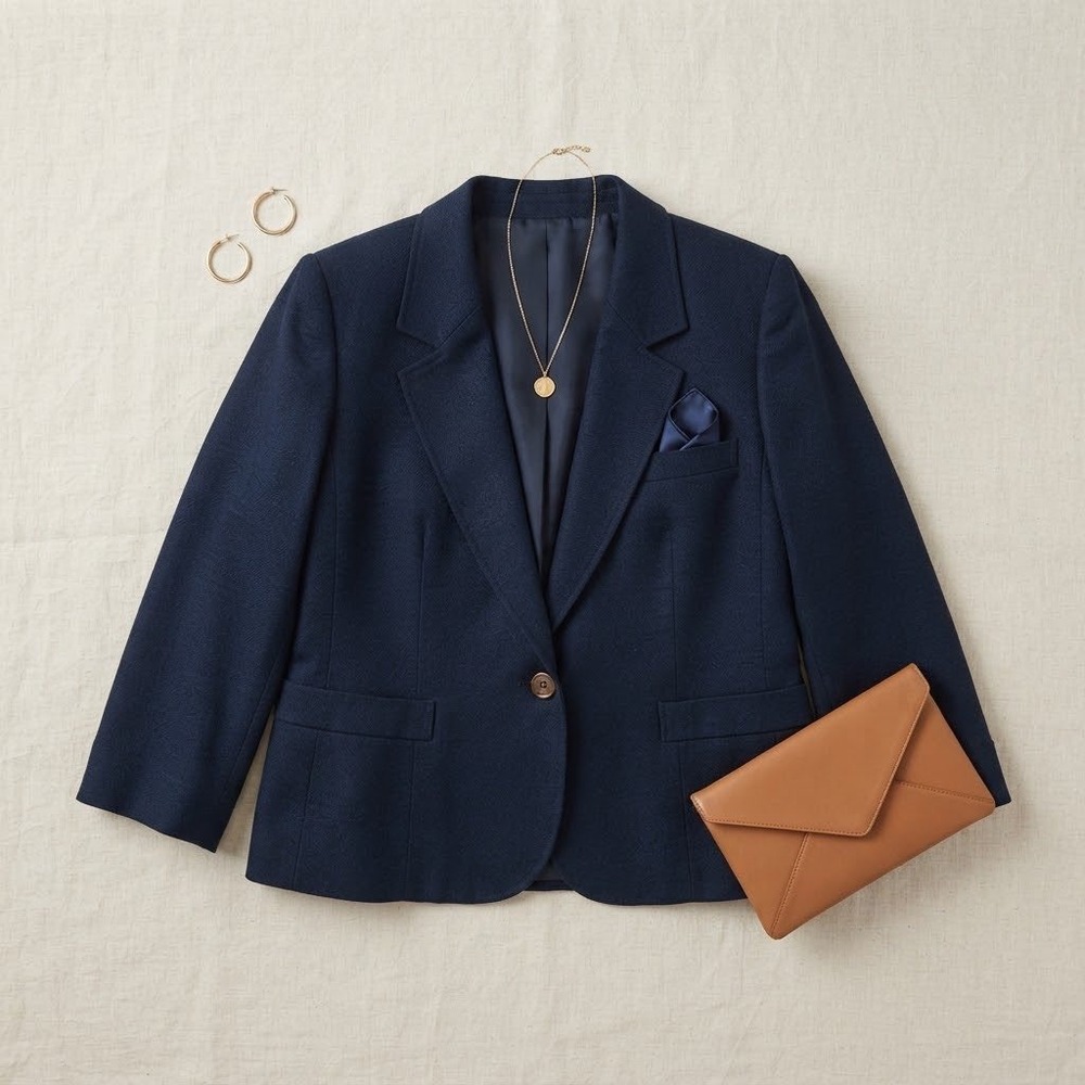 Pendleton Wool Blazer Women 22W Navy Blue Single Button Classic Career Wear